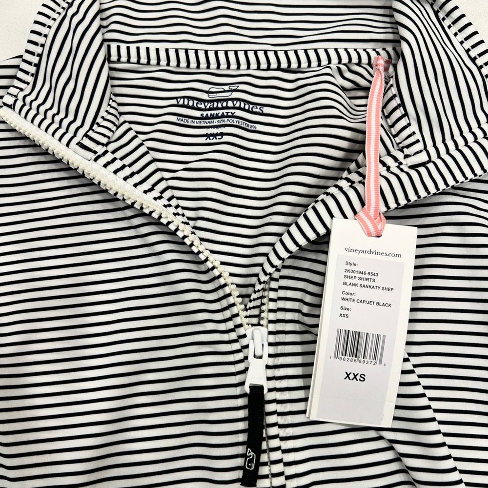Vineyard Vines Black and White Striped Zip Pullover